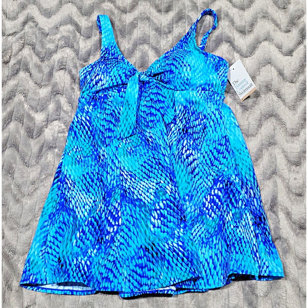 Croft & Barrow Womens 12 Blue Animal Print One Piece Tummy Control Swimsuit NWT